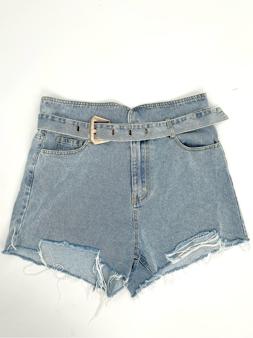 Cloud Ten Distressed Denim Shorts Belted High Rise Festivalcore L